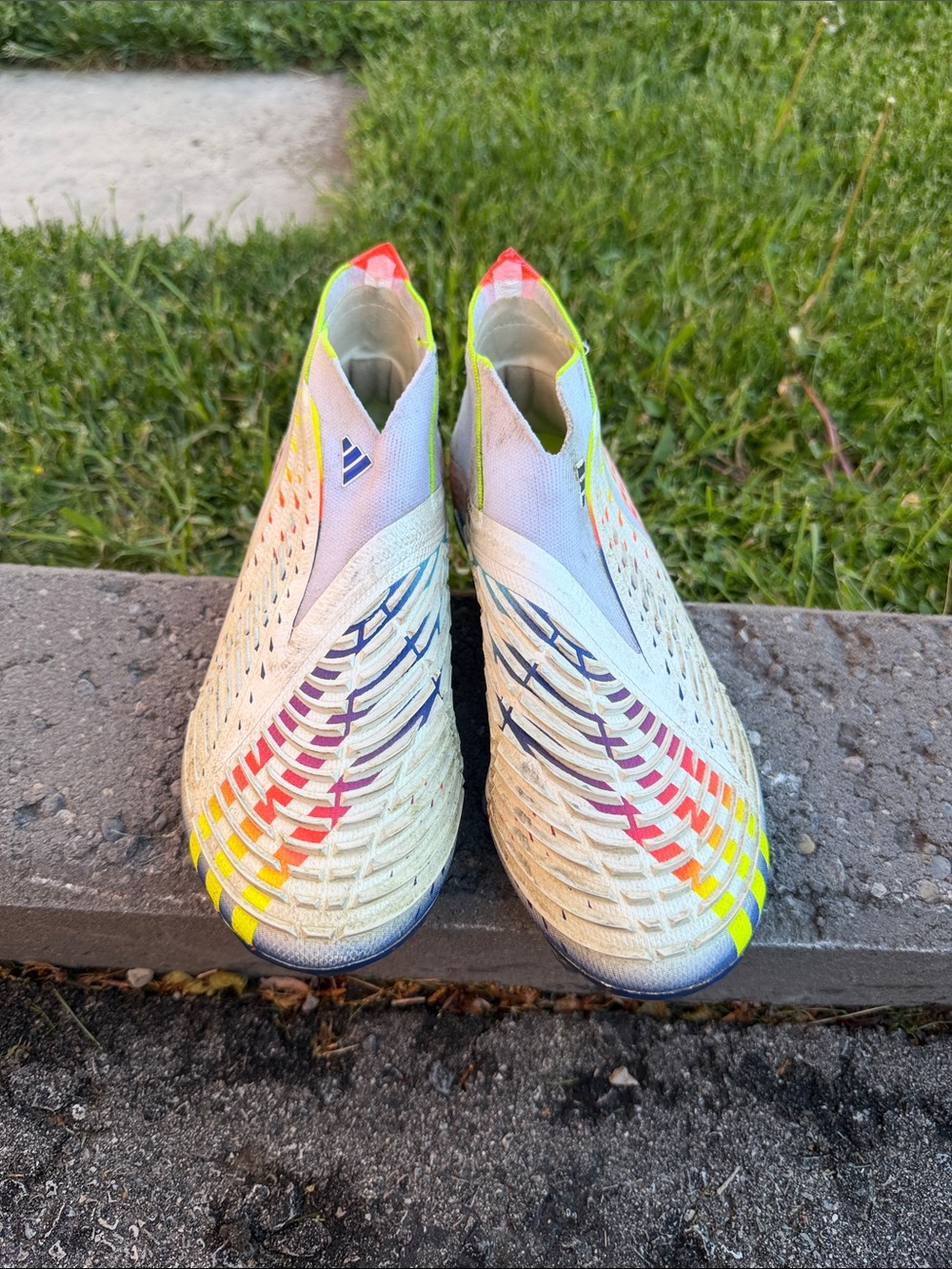 adidas Cream Slip-On Soccer Shoes with Neon Gradient Accents